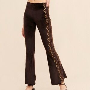Free People x Driftwood Farrah Embroidered Velvet Pull on Flares S pants flared